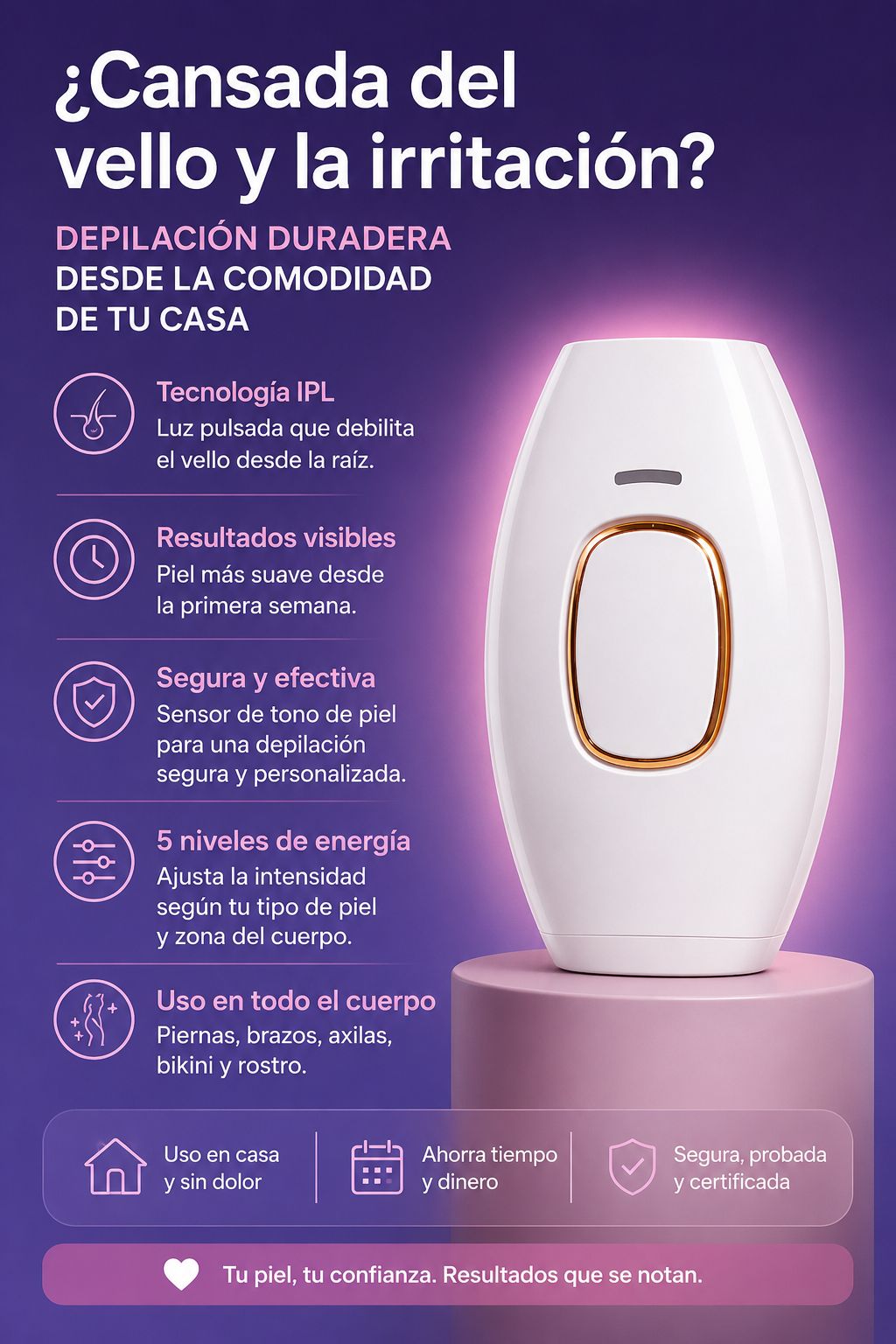 DEPILADORA IPL - DEPILACION SUAVE DESDE CASA (REDUCE LOS VELLOS SIN GASTAR DE MÁS)