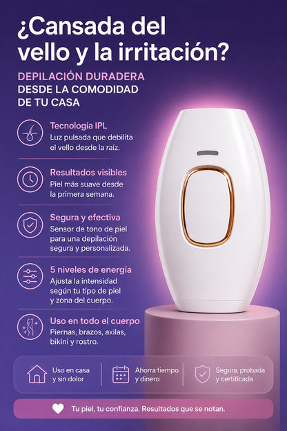 DEPILADORA IPL - DEPILACION SUAVE DESDE CASA (REDUCE LOS VELLOS SIN GASTAR DE MÁS)